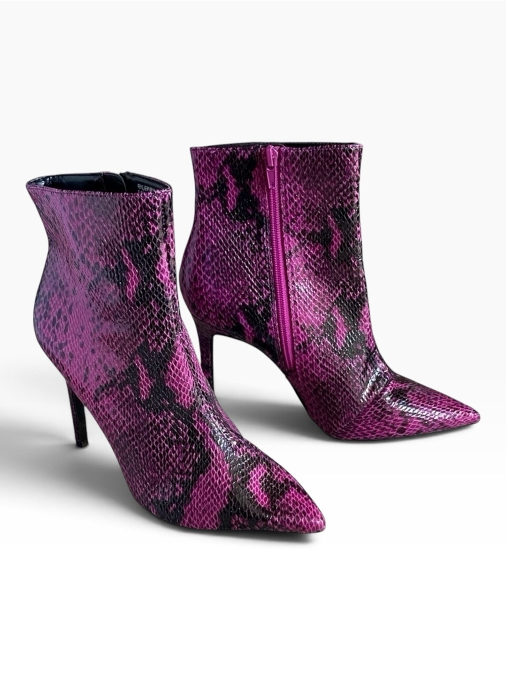Thalia Sodi Rylie 6.5 Purple Snake Print Pointed Toe Stiletto Ankle Booties
